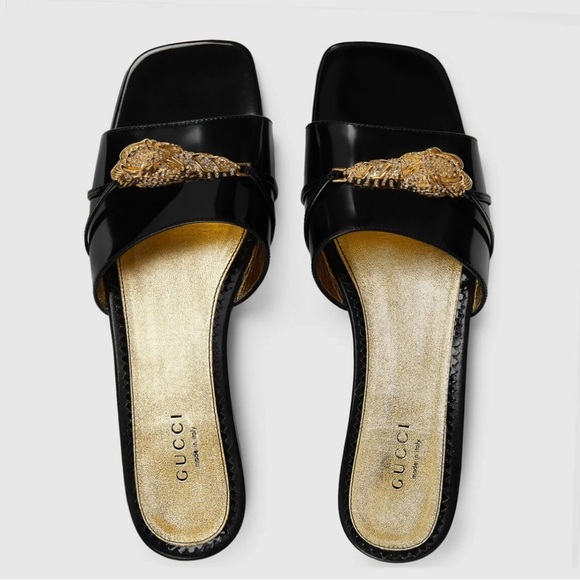 Patent Crystal Snake Head Slide Sandals - Picture 4 of 12